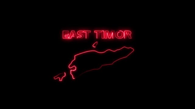 Neon map of East Timor with country Text animation transparent Background. digital neon East Timor map icon looping isolated on motion background.
