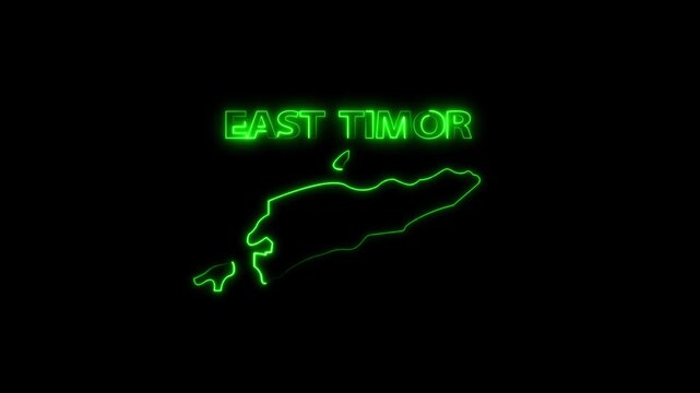 Neon map of East Timor with country Text animation transparent Background. digital neon East Timor map icon looping isolated on motion background.
