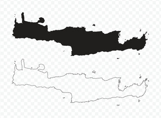 Crete island map silhouette and outline vector illustration on transparent background © Amir