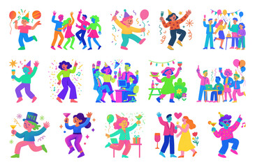 Fototapeta premium PNG Colorful celebration dance illustrations, element set on transparent background