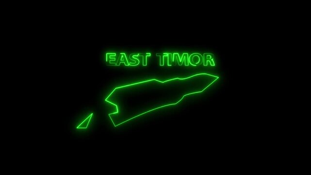 Neon map of East Timor with country Text animation transparent Background. digital neon East Timor map icon looping isolated on motion background.
