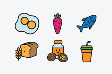 Healthy Dietary Elements Vector Icons Set Nutrition, Vitamins, and Food Nutrient Illustration Collection.02