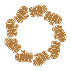 Gingerbread mittens arranged in a circular pattern for festive holiday decoration