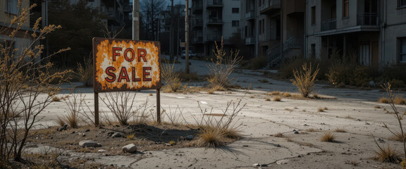 Abandoned property for sale urban area real estate listing neglected environment ground level view investment opportunity