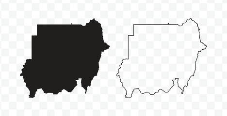 silhouette and outline maps of the country of Sudan