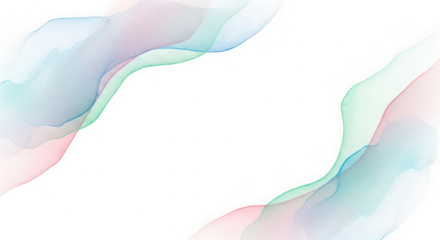 Flowing Sky Blue and Blush Pink Watercolor Art isolated on transparent background. Luminous Central White Expansive. Dreamy Organic Wash Design.