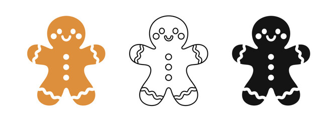 Christmas gingerbread man vector &mdash; festive cookie character set for cards, invitations, and winter decorations.