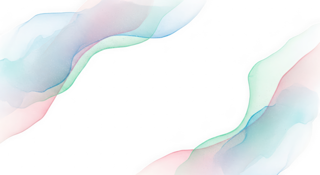 Flowing Sky Blue and Blush Pink Watercolor Art isolated on transparent background. Luminous Central White Expansive. Dreamy Organic Wash Design.