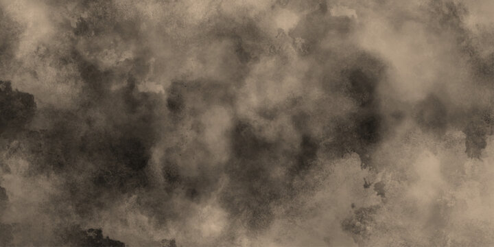 Watercolor background of coffee bombs or dust particles,Yellow fog and mist effect on black background. Pastel pink watercolor background, cloudy stains used as wallpaper, cover, presentation design .