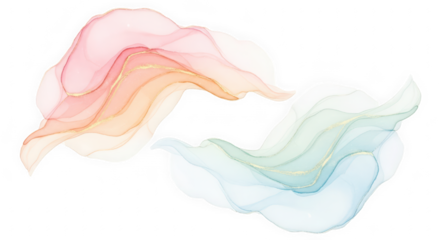 Dual Flow Blush Apricot and Mint Blue Watercolor isolated on transparent background. Golden Highlight Art. Artistic Luxury Design.