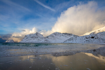 Sunny Clouds over a Winter Fjord