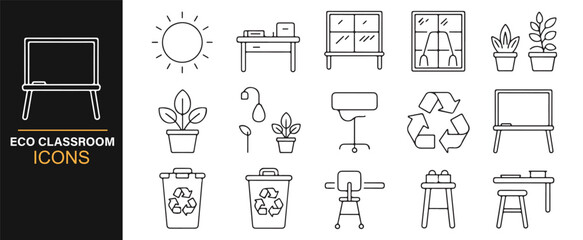 Minimal linear eco school symbols for sustainability and recycling concepts.
