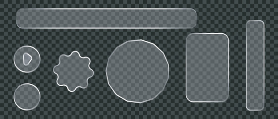 Transparent Glassmorphism UI Elements with Geometric Shapes and Buttons