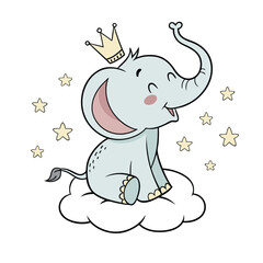 Baby Elephant Cartoon Sticker in Cute Pastel Blue Color Design
