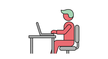 Simple illustration of a person working on a laptop at a desk