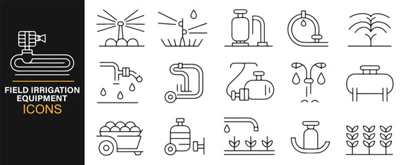 Agricultural water irrigation line icons for farm and landscape use.