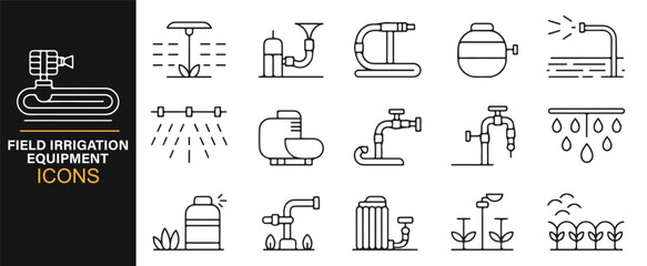 Field irrigation icon collection for agricultural water management systems.