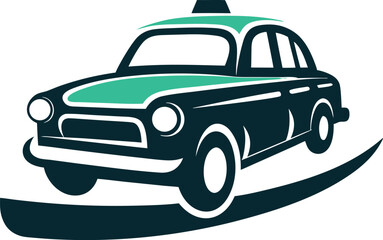 Stylized Taxi Cab Illustration on White Background A bright yellow taxi cab appears mid-turn on a solid amber plane