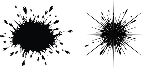 Ink Splatter Designs: Dynamic Black Splashes on White Background.