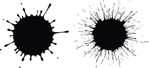 Ink Splatter Art: Two Black Ink Blotches on White Background.