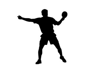 Obraz premium Table tennis player vector silhouette in action serving a ping pong ball during an intense and competitive match on white background
