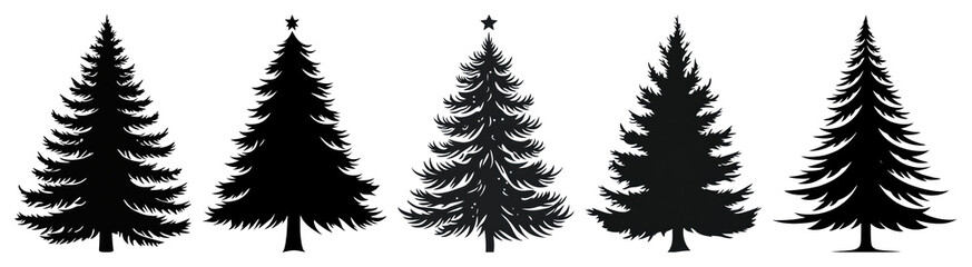 Obraz premium PNG Silhouetted evergreen trees variety, element set on transparent background