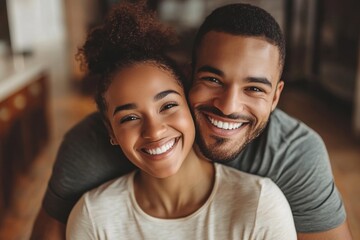 Obraz premium Joyful Couple Sharing Laughter and Love in Cozy Indoor Setting