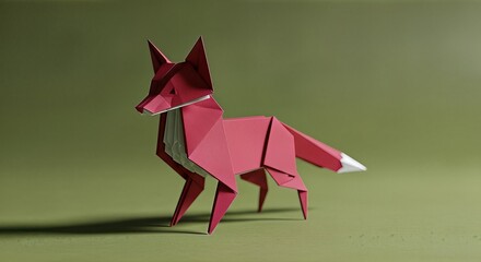 Obraz premium Origami cat with gold accents sitting on a green surface.