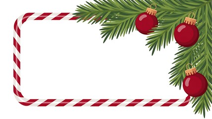 Christmas frame with candy cane border and fir branches