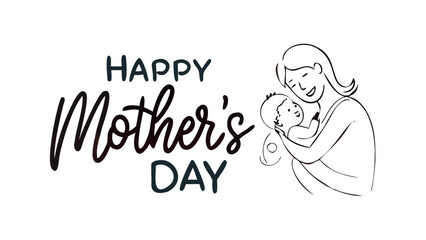Happy Mother's Day card. Woman holding baby in one line style. Vector illustration .vector icon
