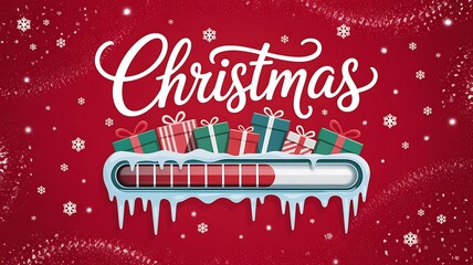 Christmas loading bar with gifts and falling snow progress bar
