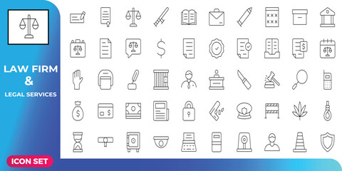 Law Firm & Legal Services Icon Set A Comprehensive Collection of Line Icons for Legal Professionals, Lawyers, and Attorneys in Business