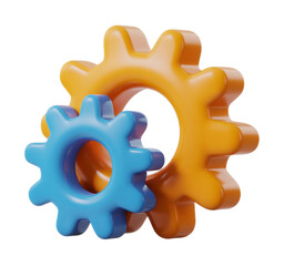 3d render icon cartoon gears isolated on transparent background