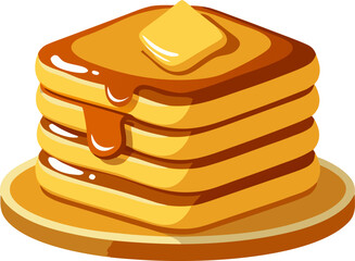 Stack of French toast with butter and syrup , white background