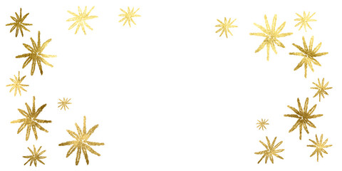 Пolden snowflake, stars border. Gold Foil Frame. Gold snow, winter, star, snowflakes, stars,on transparent background. Festive cheerful illustration. Premium design,wedding,vip cover template,grand.
