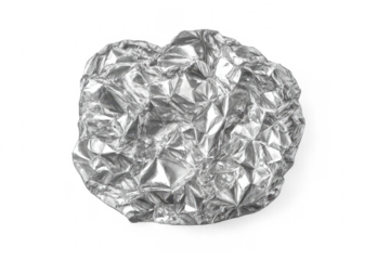 Crumpled aluminum foil ball on transparent background