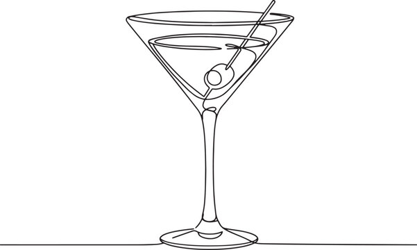 Elegant martini glass continuous line drawing against a stark wh