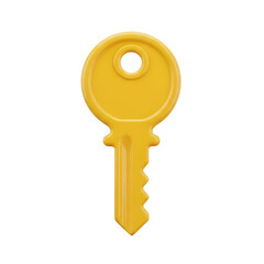 Glossy Yellow Key Isolated on Transparent Background