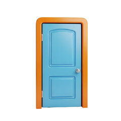 Blue Door with Orange Trim Isolated on Black