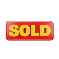 Sold Sign in Red and Yellow on Transparent Background
