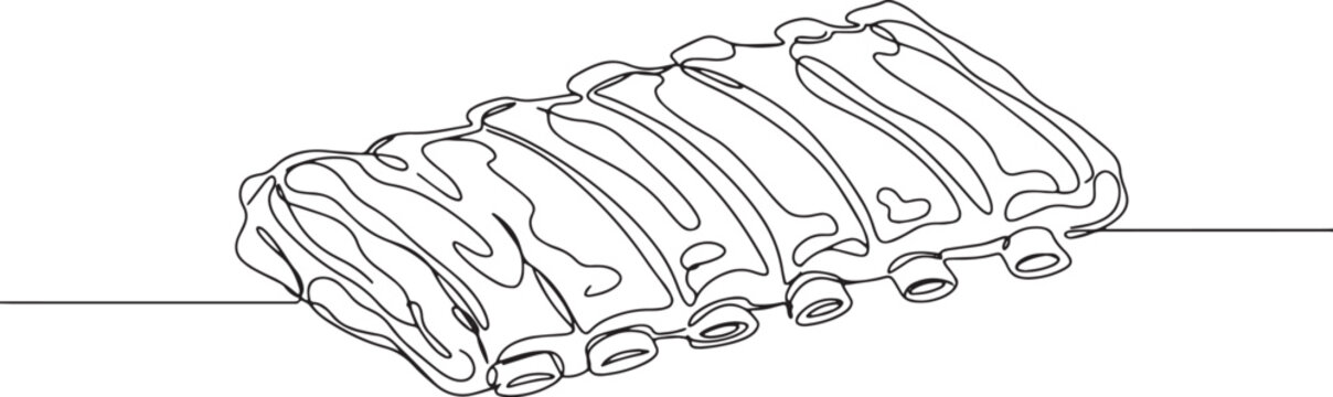 Minimalist line drawing of juicy barbecue ribs, simple food illu