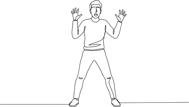 Continuous line drawing expressing surprise, shock, or sudden fr