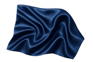 Blue wavy satin fabric flowing on transparency