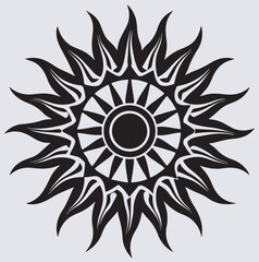tribal sun tattoo style silhouette vector art illustration, abstract tribal sun ornament