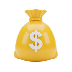 Yellow Money Bag with Dollar Sign on Transparent Background