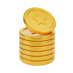 Stack of Gold Coins with Star on Transparent Background