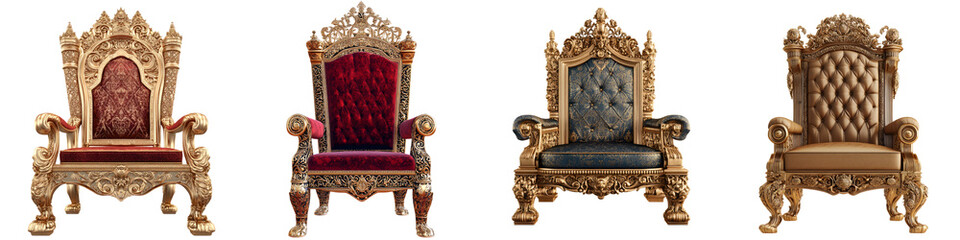 Throne – A ceremonial chair for royalty often found in royal courts or castles. Isolated on Clear White Background Highly Detailed