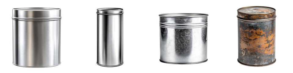 Tin can – A metal container used for preserving food or beverages, often cylindrical in shape. Isolated on Clear White Background Highly Detailed 
