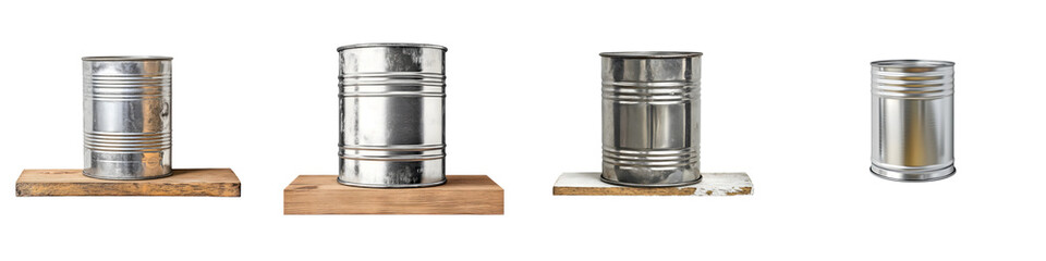 Tin can on a shelf – A tin can placed on a shelf, often in a kitchen or pantry for storage. Isolated on Clear White Background Highly Detailed 