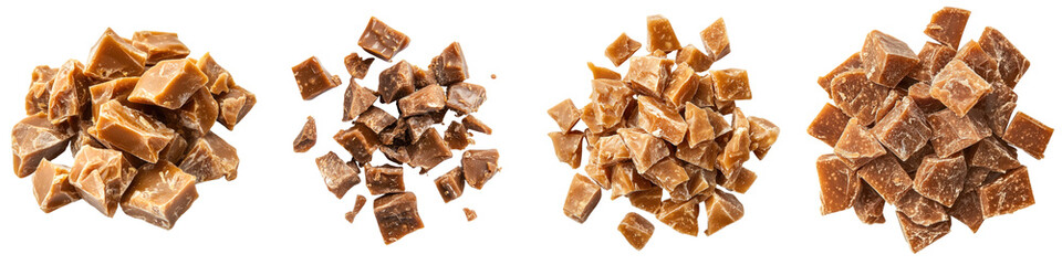 Toffee chunks – Small pieces of toffee often added for extra flavor and texture. Isolated on Clear White Background Highly Detailed